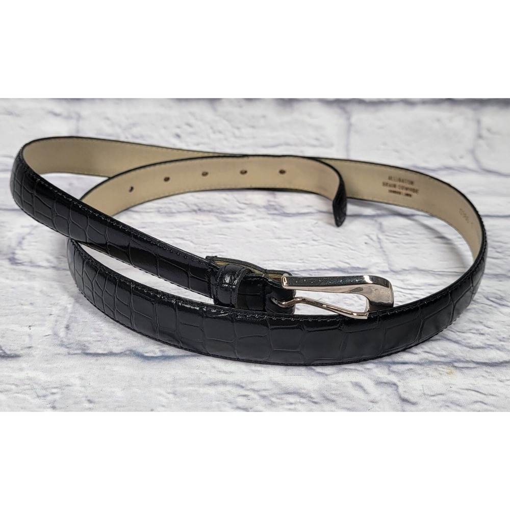 Women's Alligator Grain Cowhide Gator Embossed Black Belt 0360 sz 38 /‎ 95